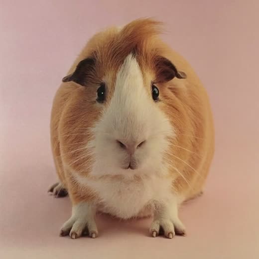 A guinea pig sitting against a soft blush background