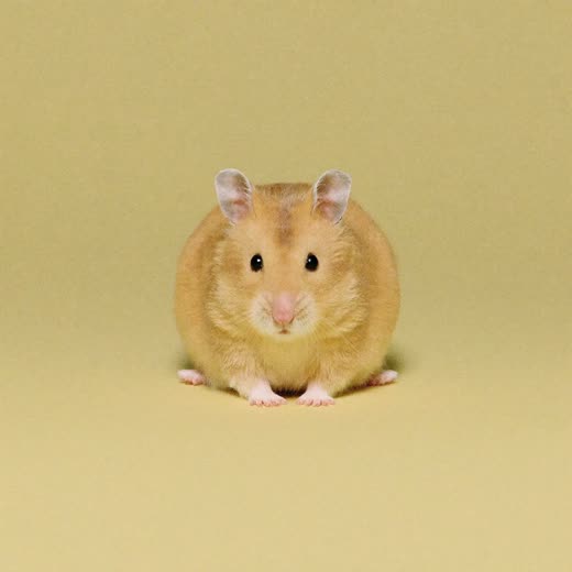 A hamster sitting against a pale yellow background